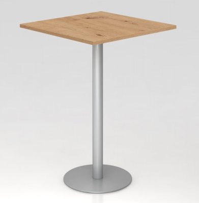 Stehtisch 80 x 80 cm mit Säulenfuß silberfarben Tischplatte Asteiche