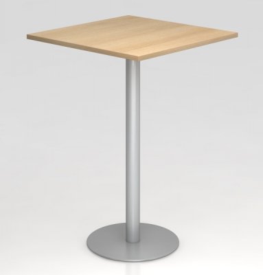 Stehtisch 80 x 80 cm mit Säulenfuß silberfarben Tischplatte Eiche