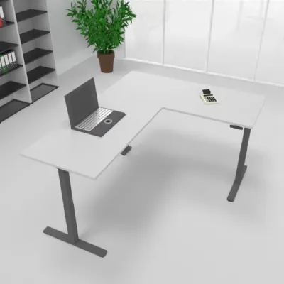 Winkelschreibtisch 180 x 220 cm elektrisch höhenverstellbar Grafit Lichtgrau