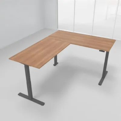 Winkelschreibtisch 180 x 220 cm elektrisch höhenverstellbar Grafit Nussbaum