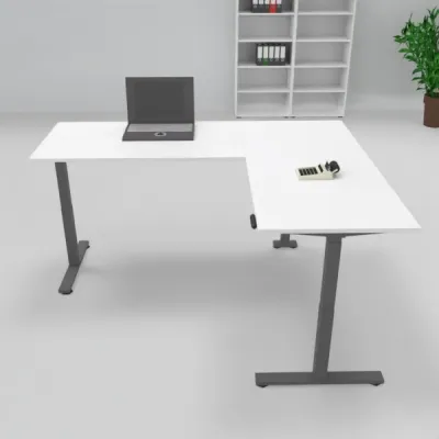 Winkelschreibtisch 180 x 220 cm elektrisch höhenverstellbar Grafit Weiß
