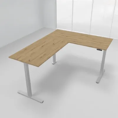 Winkelschreibtisch 180 x 220 cm elektrisch höhenverstellbar Silber Asteiche