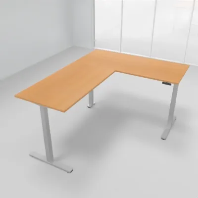 Winkelschreibtisch 180 x 220 cm elektrisch höhenverstellbar Silber Buche