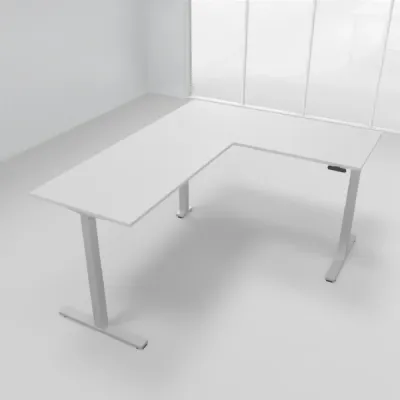 Winkelschreibtisch 180 x 220 cm elektrisch höhenverstellbar Silber Lichtgrau