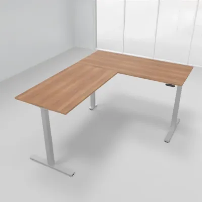 Winkelschreibtisch 180 x 220 cm elektrisch höhenverstellbar Silber Nussbaum