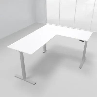 Winkelschreibtisch 180 x 220 cm elektrisch höhenverstellbar Silber Weiß