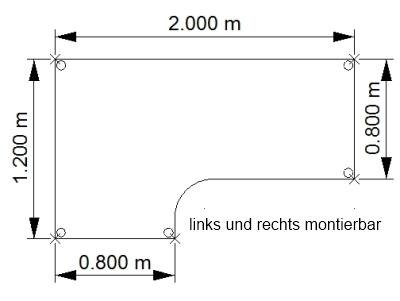 Winkelschreibtisch Hamburg 200 cm Zeichnung