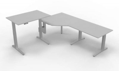 Winkelschreibtisch XBM7 243x240 cm Lichtgrau Gestell Silber
