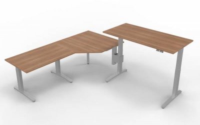 Winkelschreibtisch XBM8 283x240 cm Nussbaum Gestell Silber