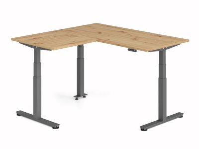 Winkelschreibtisch DSM 160x160cm elektrisch höhenverstellbar Grafit-Asteiche