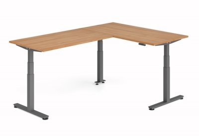 Winkelschreibtisch DSM 160x240 cm elektrisch höhenverstellbar Grafit-Nussbaum