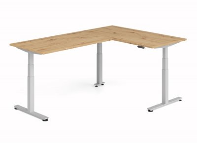 Winkelschreibtisch DSM 160x240 cm elektrisch höhenverstellbar Silber-Asteiche