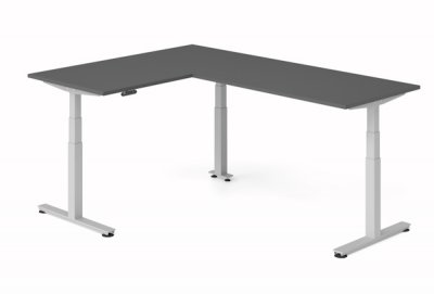 Winkelschreibtisch DSM 160x240 cm elektrisch höhenverstellbar Silber-Grafit