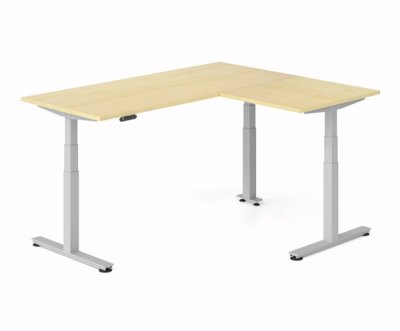 Winkelschreibtisch DSM 180x160 cm elektrisch höhenverstellbar Silber-Ahorn