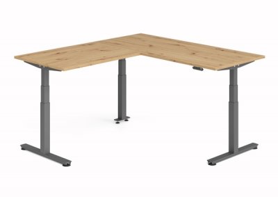 Winkelschreibtisch DSM 180x200 cm elektrisch höhenverstellbar Grafit-Asteiche