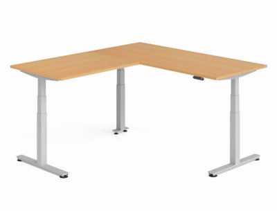 Winkelschreibtisch DSM 180x200 cm elektrisch höhenverstellbar Silber-Buche