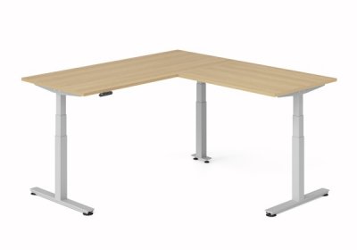 Winkelschreibtisch DSM 180x200 cm elektrisch höhenverstellbar Silber-Eiche