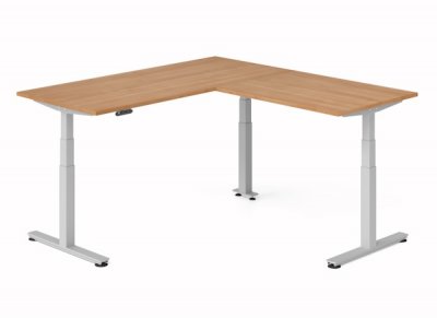 Winkelschreibtisch DSM 180x200 cm elektrisch höhenverstellbar Silber-Nussbaum