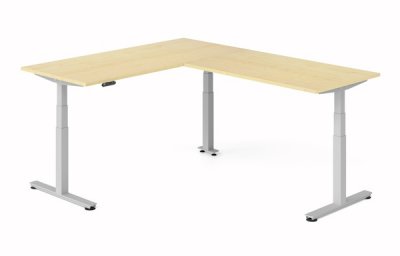 Winkelschreibtisch DSM 180x240 cm elektrisch höhenverstellbar Silber-Ahorn