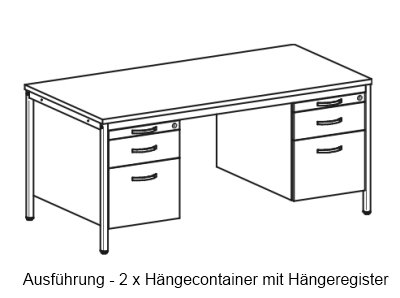Schreibtisch Zeichnung 2 x Container mit Hängeregister
