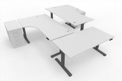 Teamarbeitsplatz DSM4 für 3 Personen Tischplatten Weiß Gestell Grafit