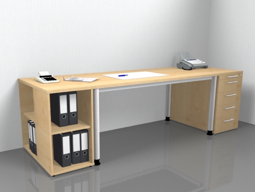 und Schreibtisch mit Anstellcontainern Schubladen