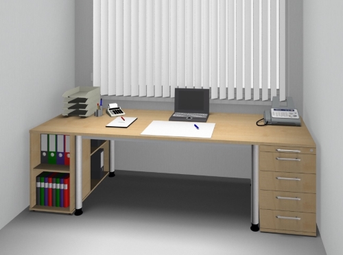 Schreibtisch und Anstellcontainern mit Schubladen