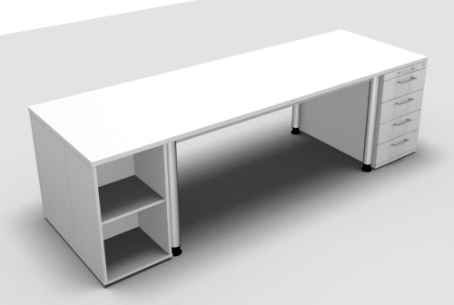 Schreibtisch und Anstellcontainern mit Schubladen