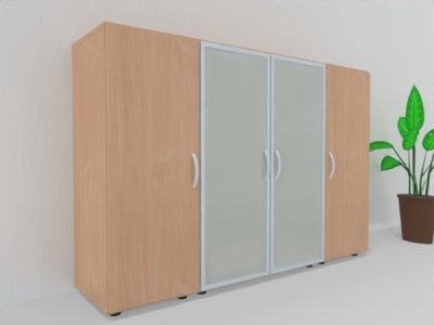 Büro Schrankwand MA3 160 cm breit 3teilig Korpus und Holztüren Buche