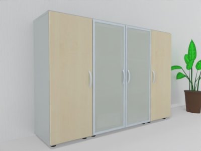 Büro Schrankwand MA3 160 cm breit 3teilig Korpus Lichtgrau Holztüren Ahorn