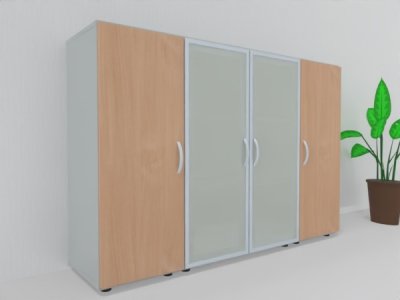 Büro Schrankwand MA3 160 cm breit 3teilig Korpus Lichtgrau Holztüren Buche