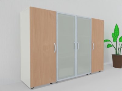 Büro Schrankwand MA3 160 cm breit 3teilig Korpus Weiß Holztüren Buche