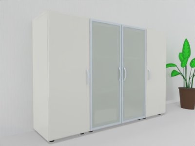 Büro Schrankwand MA3 160 cm breit 3teilig Korpus und Holztüren Weiß