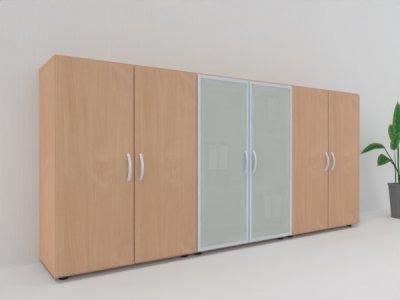 Büro Schrankwand MA1 3-teilig 240 cm breit 110,4 cm hoch Buche