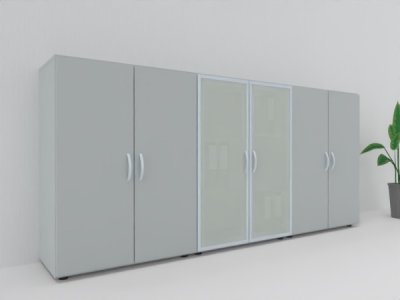 Büro Schrankwand MA1 3-teilig 240 cm breit 110,4 cm hoch Korpus und Türen Lichtgrau