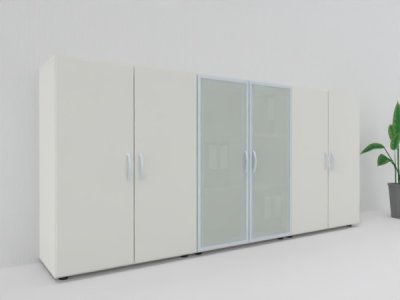 Büro Schrankwand MA1 3-teilig 240 cm breit 110,4 cm hoch Korpus und Türen Weiß