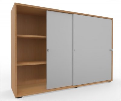 Schiebetürenschrank Master 160 cm breit 3 Ordnerhöhen Korpus Buche Türen Silber