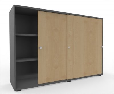 Schiebetürenschrank Master 160 cm breit 3 Ordnerhöhen Korpus Grafit Türen Ahorn