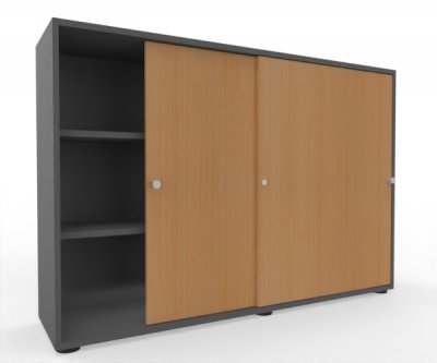 Schiebetürenschrank Master 160 cm breit 3 Ordnerhöhen Korpus Grafit Türen Buche