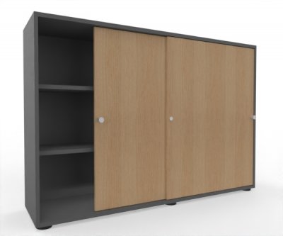 Schiebetürenschrank Master 160 cm breit 3 Ordnerhöhen Korpus Grafit Türen Eiche