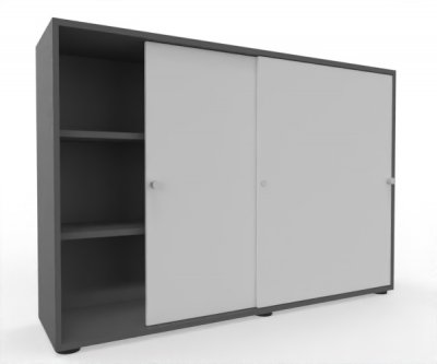 Schiebetürenschrank Master 160 cm breit 3 Ordnerhöhen Korpus Grafit Türen Weiß