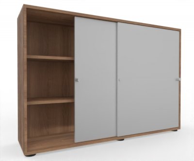 Schiebetürenschrank Master 160 cm breit 3 Ordnerhöhen Korpus Nussbaum Türen Silber
