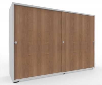Schiebetürenschrank Master 160 cm breit 3 Ordnerhöhen Korpus Weiß Türen Nussbaum