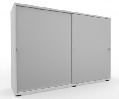 Schiebetürenschrank Master 160 cm breit 3 Ordnerhöhen Korpus Weiß Türen Silber