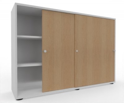 Schiebetürenschrank Master 160 cm breit 3 Ordnerhöhen Korpus Weiß Türen Eiche