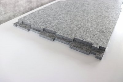 Akustikeinhausung 2seitig L-Form für Schreibtisch 180 cm breit Detail Faltung