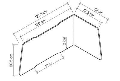 Akustikeinhausung 2seitig L-Form für Schreibtisch 160 cm breit Maße