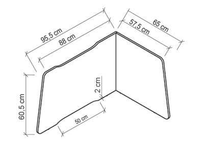 Akustikeinhausung 2seitig L-Form für Schreibtisch 120 cm breit Maße