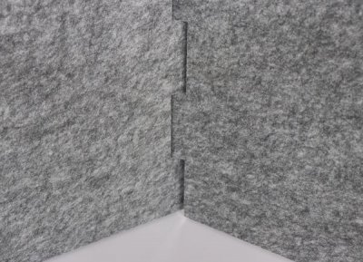 Akustikeinhausung 2seitig L-Form für Schreibtisch 180 cm breit Detail Falz