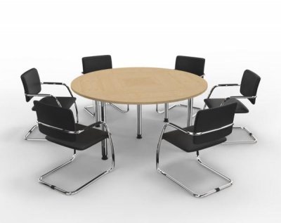 Konferenztisch K16 rund 160 cm mit 6 Stühlen Tischplatten Ahorn